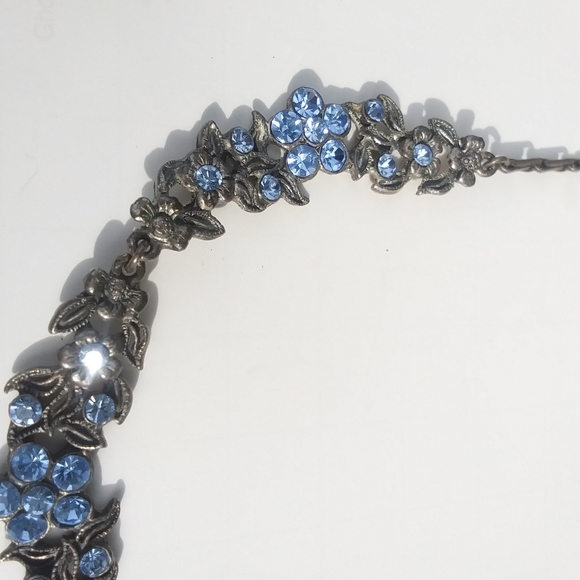 Rhinestone Floral Necklace, Silver and Blue - Picture 8 of 8